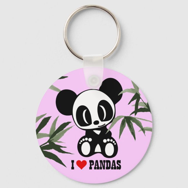 Chaveiro Eu Amo Pandas - Rosa (Frente)