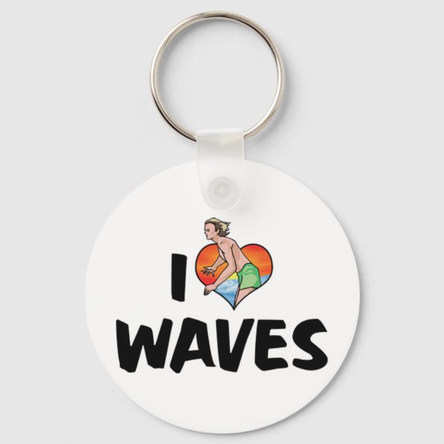 Chaveiro Eu Amo Pingente de Ondas (Frente)