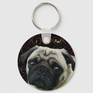 Chaveiro Eu amo Pugs com corações
