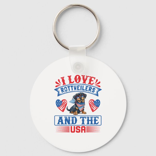 Chaveiro Eu amo Rottweilers e os EUA (Frente)