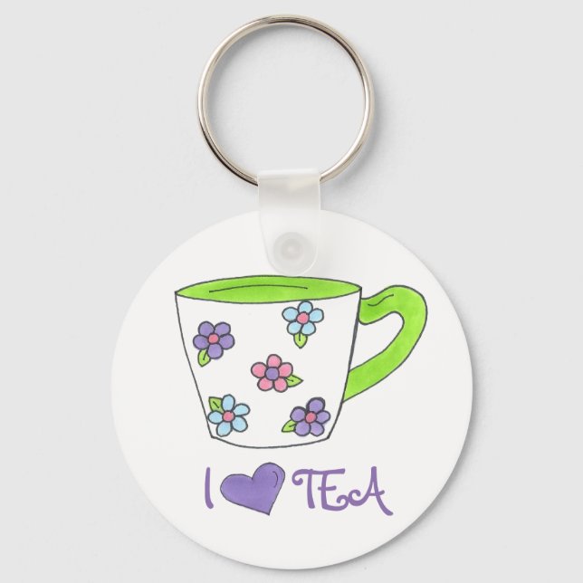 Chaveiro Eu Amo Tea Cerâmica Taap Teacup Heart chain (Frente)