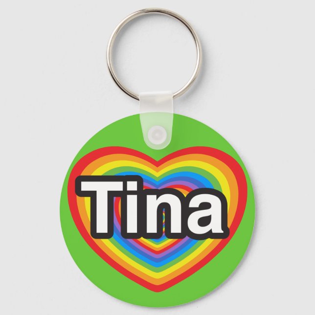 Chaveiro Eu amo Tina. Eu te amo Tina. Coração (Frente)