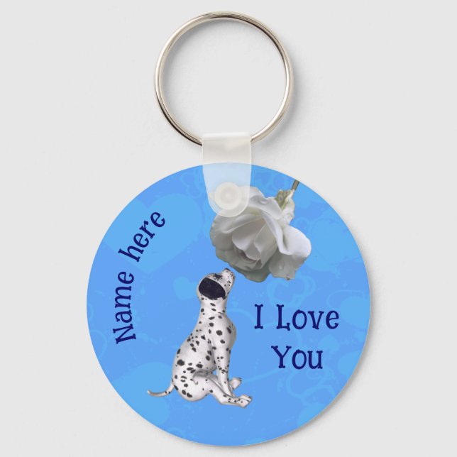 Chaveiro Eu Amo Você Cachorrinho Dálmata Rosa Personalizado (Frente)