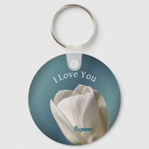 Chaveiro Eu Amo Você Flor De Tulipas Brancas Personalizado
