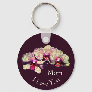 Chaveiro Eu Amo Você Mãe Flores de Orquídea Chique