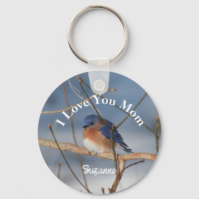 Chaveiro Eu Amo Você Mamãe Pássaro Azul Personalizado (Frente)