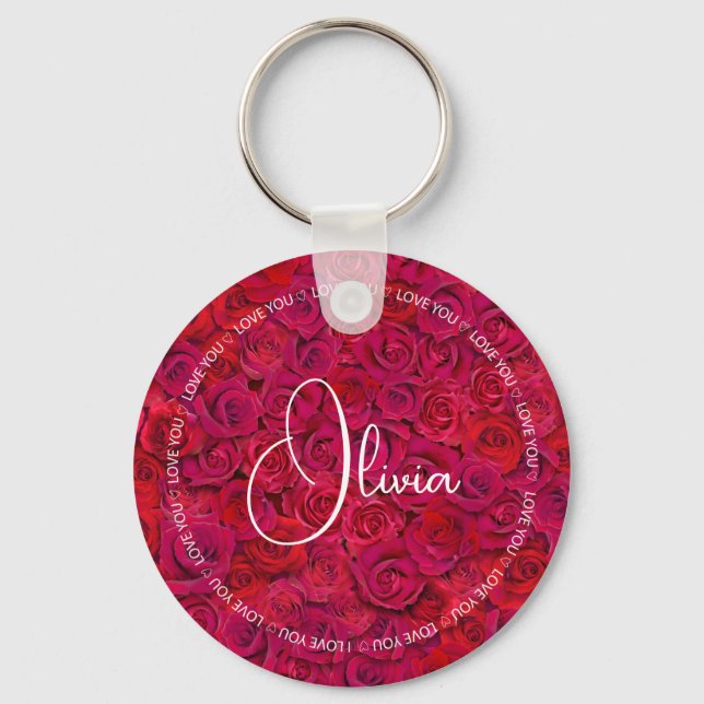 Chaveiro Eu Amo Você Nome Personalizado Rosas Vermelhas Amo (Frente)