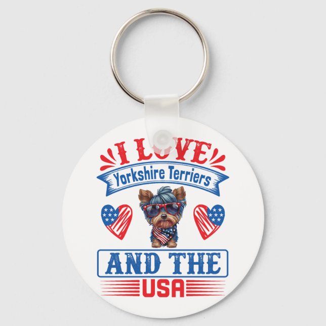 Chaveiro Eu amo Yorkshire Terriers e os EUA 01 (Frente)