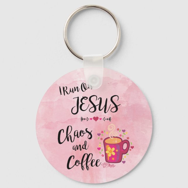 Chaveiro Eu Corro Em Jesus, Caos E Café (Frente)