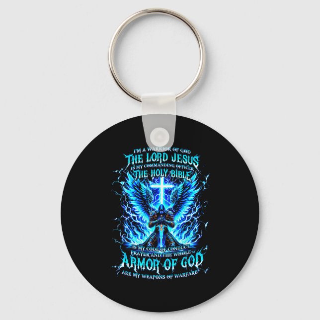 Chaveiro Eu sou um guerreiro de Deus Armor de Deus Cristão (Frente)
