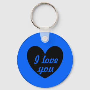 Chaveiro "Eu te amo" Coração negro em azul