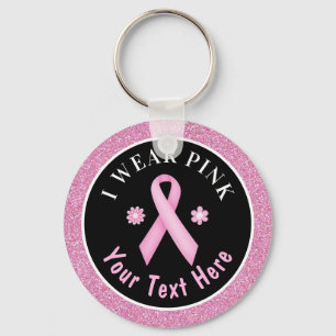 Chaveiro Eu Uso Pulseira de Câncer de Mama com Brilho Rosa