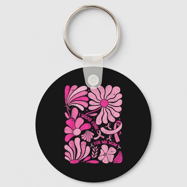 Chaveiro Eu Visto Rosa Para A Minha Mãe Cancer Boho Floral  (Frente)