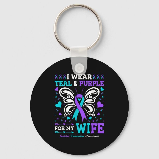 Chaveiro Eu Visto Teal &amp; Purple Para Minha Esposa (Frente)