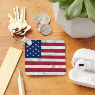 Chaveiro EUA bandeira vintage vermelho branco azul América 