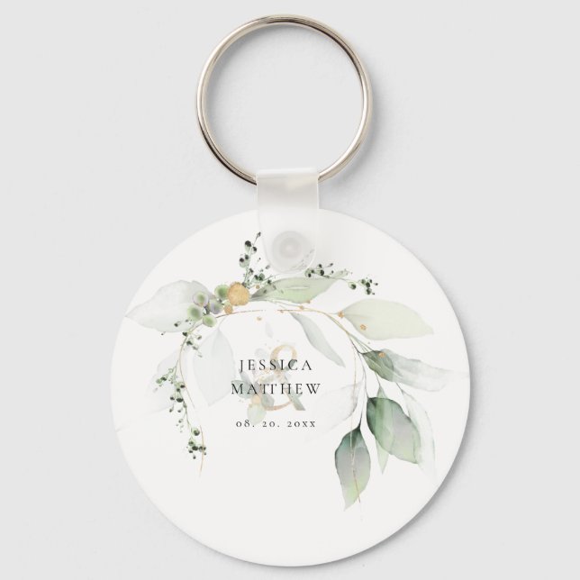 Chaveiro Eucalipto Verde e Dourado Moderno   (Frente)