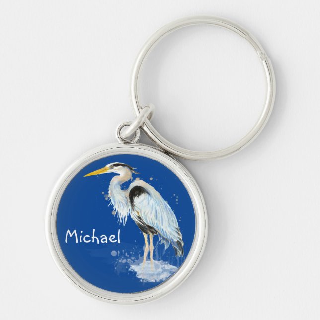 Chaveiro Excelente de aquarela original Blue Heron Bird Per (Frente)