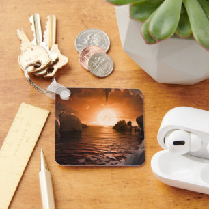 Chaveiro Exoplanetário Trapist-1f Do Lado Noturno Icy.