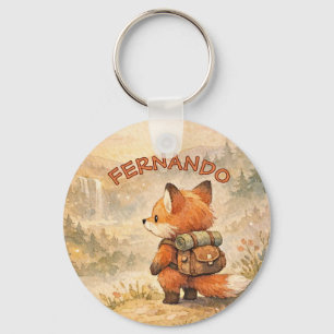 Chaveiro Explorador de Raposa da Floresta Cute Aquarela Esc