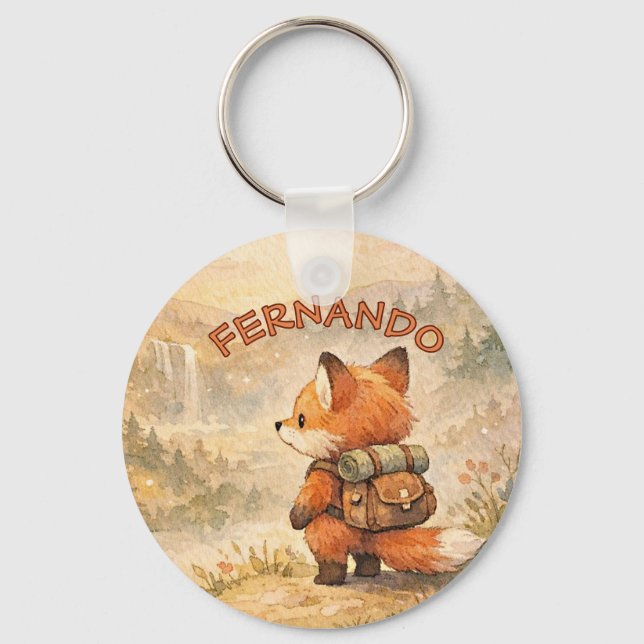 Chaveiro Explorador de Raposa da Floresta Cute Aquarela Esc (Frente)