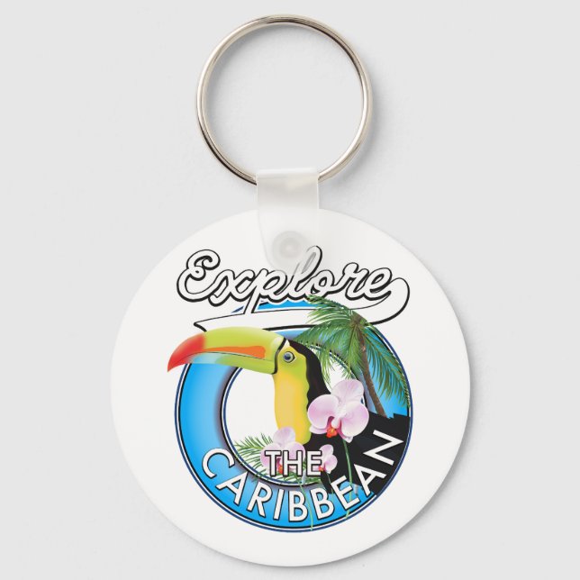 Chaveiro Explore o patch de viagem do Caribe. (Frente)
