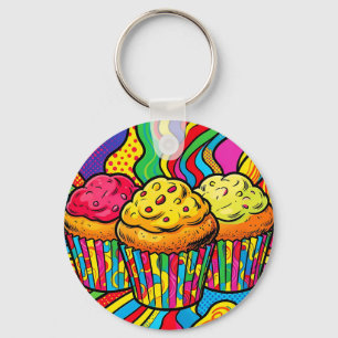 Chaveiro Explosão de Cupcakes com Arco-íris da Pop Art