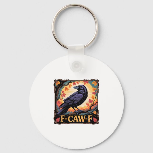 Chaveiro F-caw-f Crow Spooky Halloween Fall Leaves Thanksgi (Frente)
