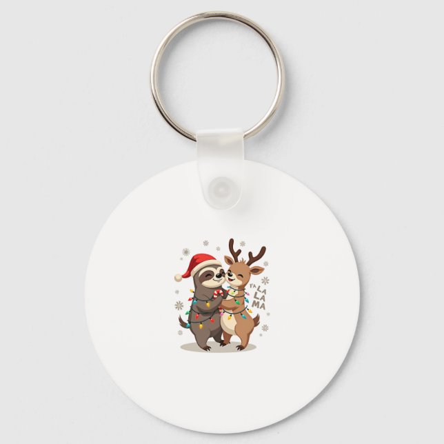 Chaveiro Fa La La Llama Xmas Lights Sloth Riding Llama Chri (Frente)