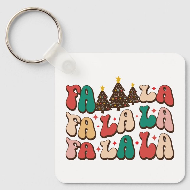 Chaveiro Fa la la Retro Groovy Feriados de Natal (Frente)