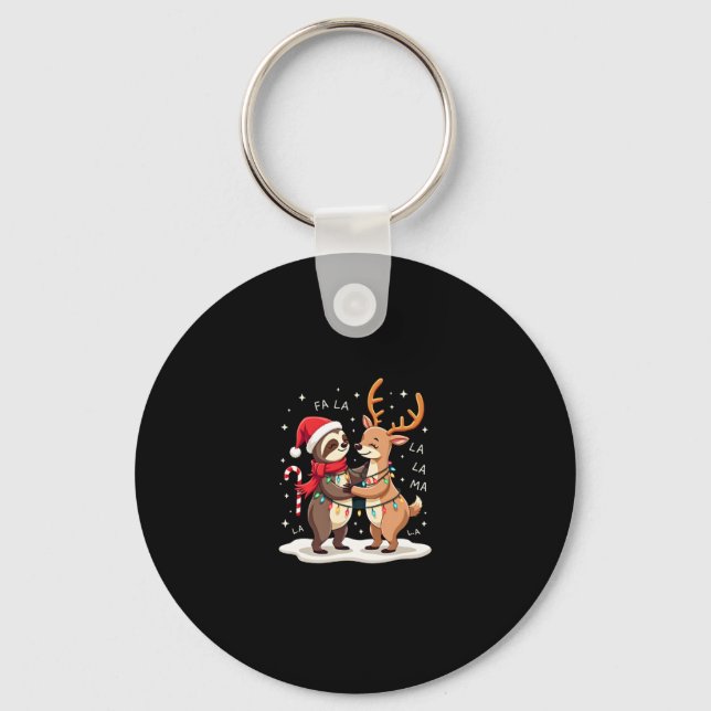 Chaveiro Fa La Llama Xmas Lights Sloth Riding Llama Chri (Frente)