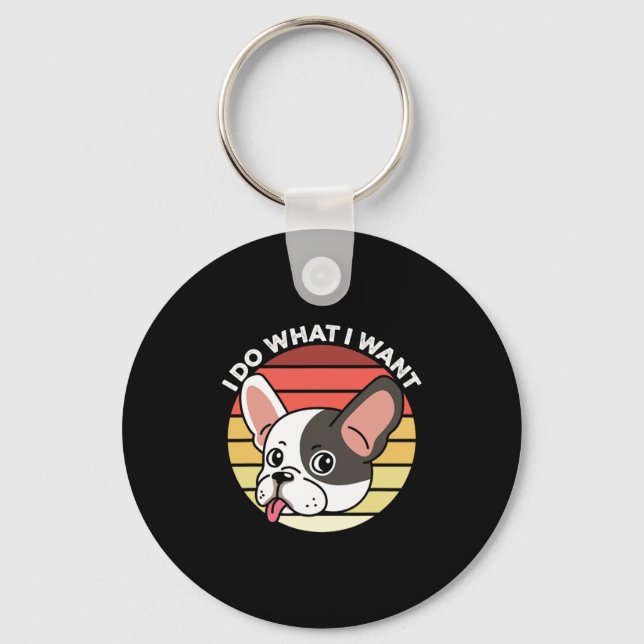 Chaveiro Faça O Que Eu Quero Frenchie Retro Cão Bulldog Fra (Frente)