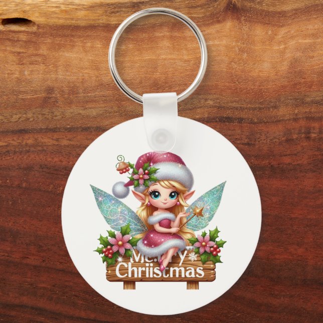 Chaveiro Fada Festiva de Natal Alegre (Frente)