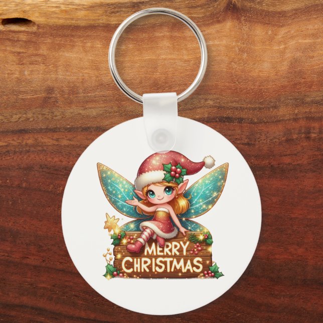 Chaveiro Fada Festiva de Natal Alegre (Frente)