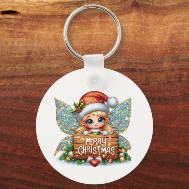 Chaveiro Fada Festiva de Natal Alegre (Frente)