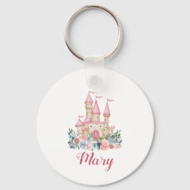 Chaveiro Fairytale Castle Kids Name Soft Colors Floral Cute