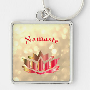 Chaveiro Faísca vermelha e Dourada Namaste Lotus Flower
