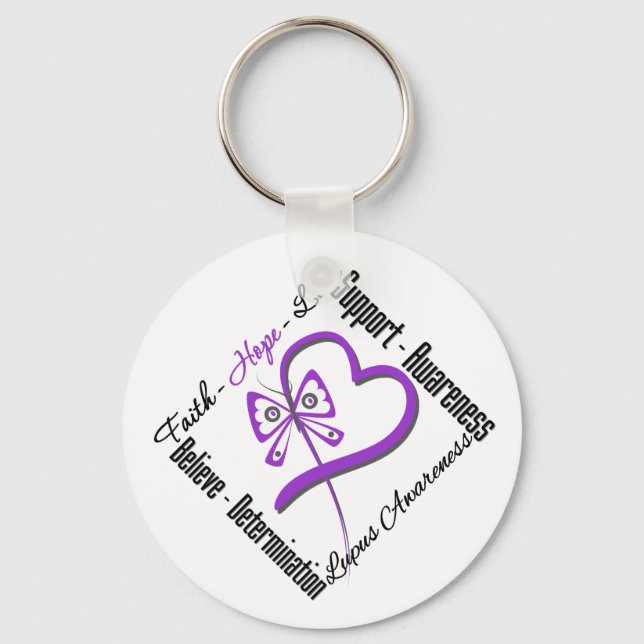 Chaveiro Faith Hope Love Butterfly - Consciência do Lupus (Frente)