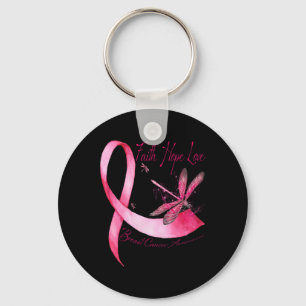 Chaveiro Faith Hope Love Dragonfly Pink Ribbon Breve Cance