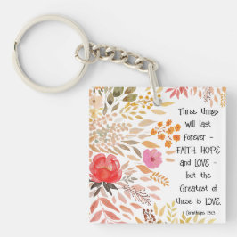 Chaveiro "Faith Hope Love" Laranja Dourada Aquarela Floral