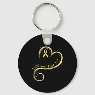 Chaveiro Faith Hope Love Yellow Ribbon Chilhood Cancer Awa