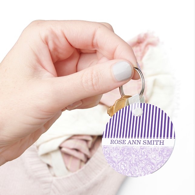 Chaveiro Faixa branca púrpura ・ padrão de onda suave ・ pers (Criador carregado)