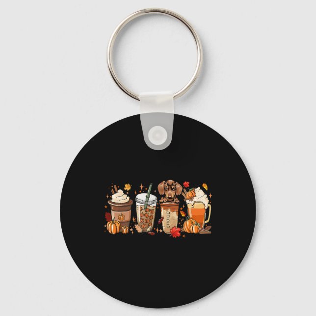 Chaveiro Fall Coffee Dachshund Cat Halloween Outfit Para Fa (Frente)