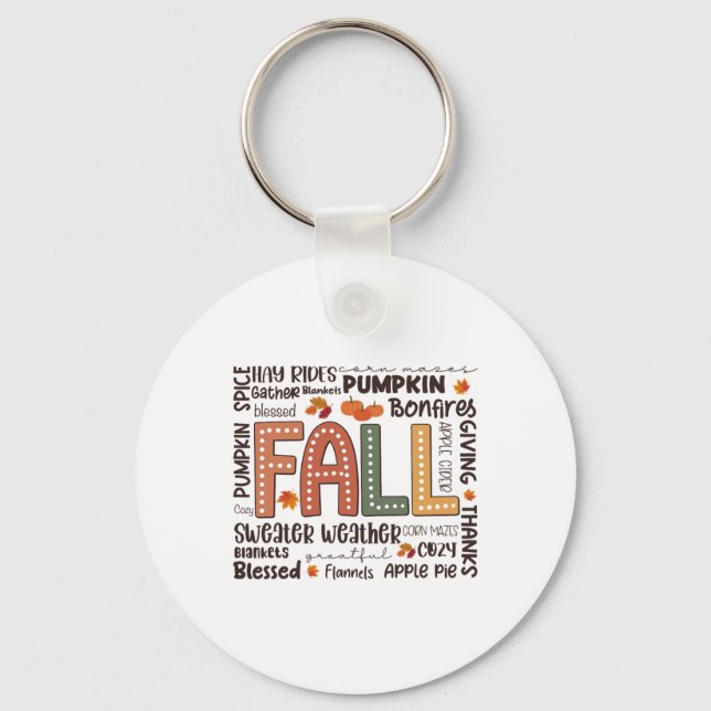 Chaveiro Fall Flannels Pumpkin Season Fall Vibs Autumn Tha (Frente)