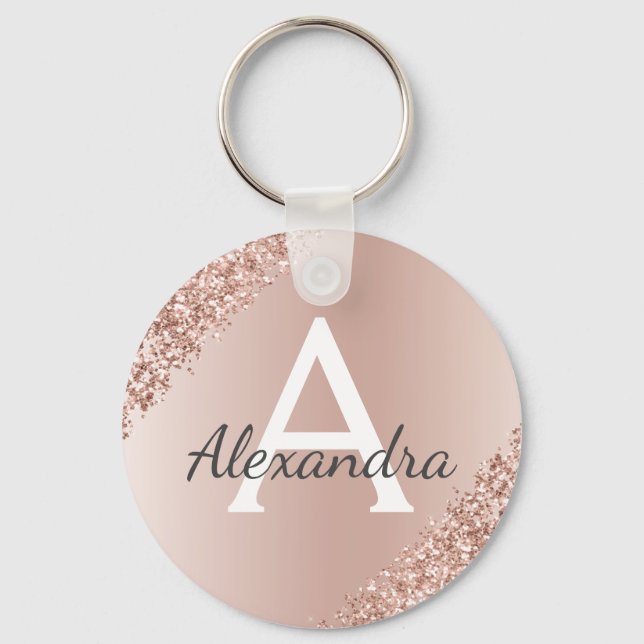 Chaveiro Falso Aço Inox Dourado Rosa Monograma (Frente)