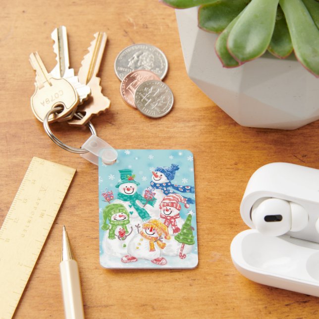 Chaveiro Família Bonita de Neve de Natal na Neve (Mesa)