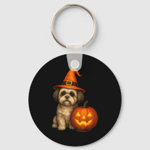 Chaveiro Família do Shih Tzu no traje de abóbora de Hallowe