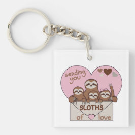Chaveiro Family of Sloths with Envelope, Heart and Text