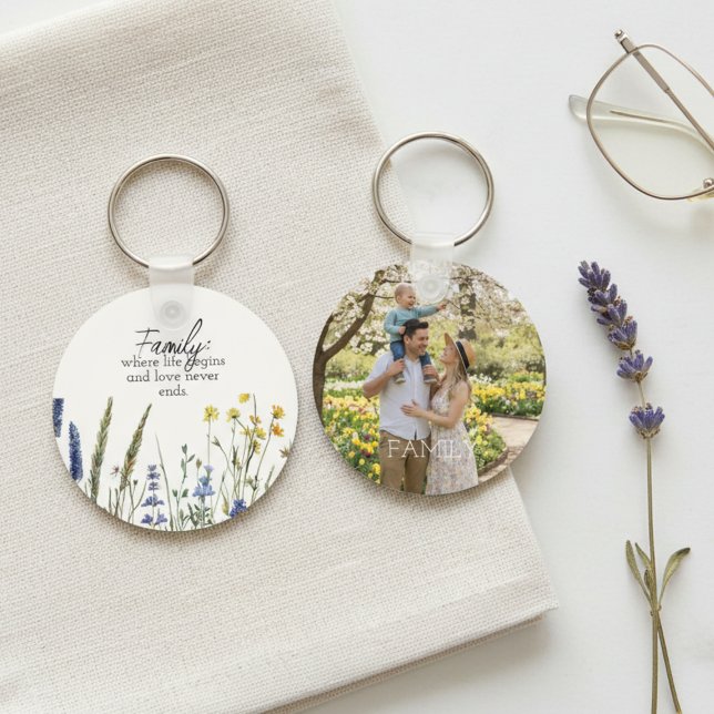 Chaveiro Family Photo & Quote Keychain - Cherished Keepsake (wildflower family photo keychain)