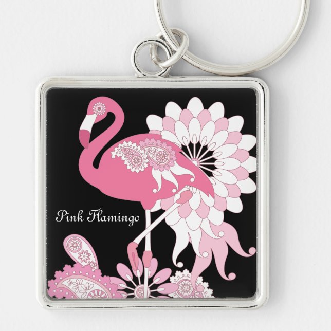 Chaveiro Fantasia Moderno Flamingo Rosa Preto (Frente)