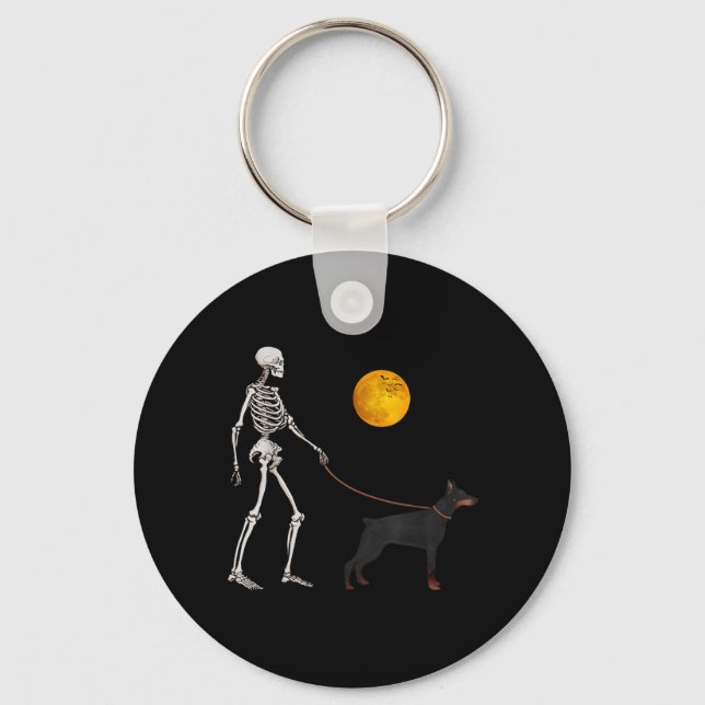 Chaveiro Fantasias de Halloween do Cão Esqueleto Doberman (Frente)